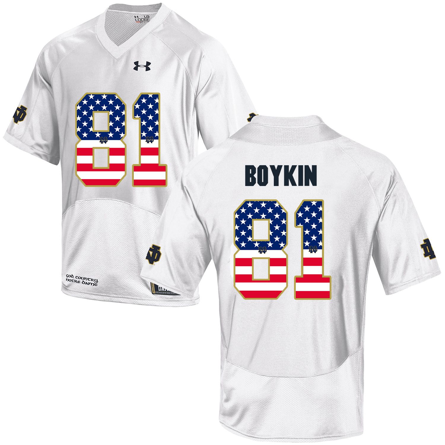 Men Norte Dame Fighting Irish 81 Boykin White Flag Customized NCAA Jerseys